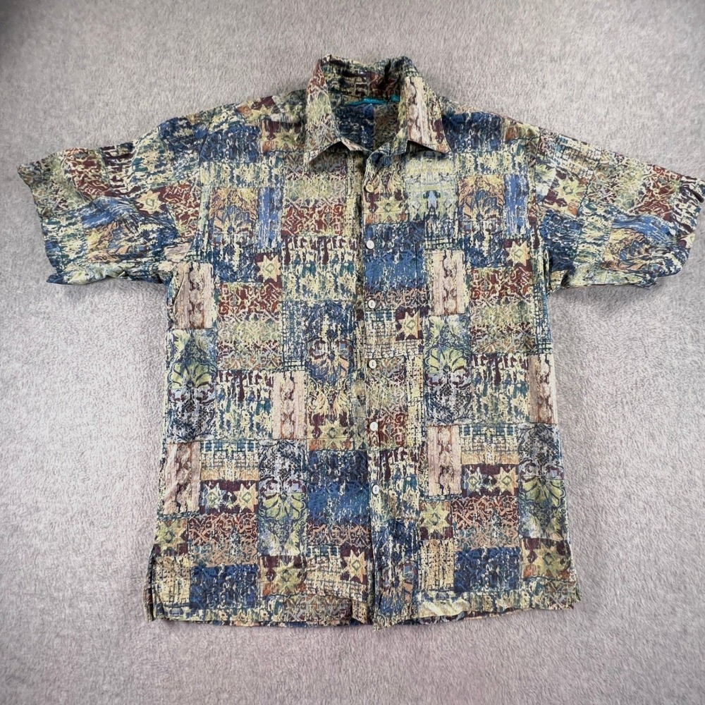 Tori Richard Mens Small Hawaii Patchwork Print Button Down Shirt Short Sleeve